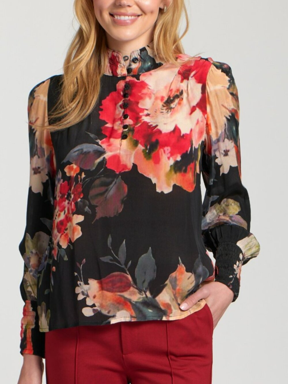 NWT APNY Enchanted Garden Puff Sleeve Blouse with Ruched Collar